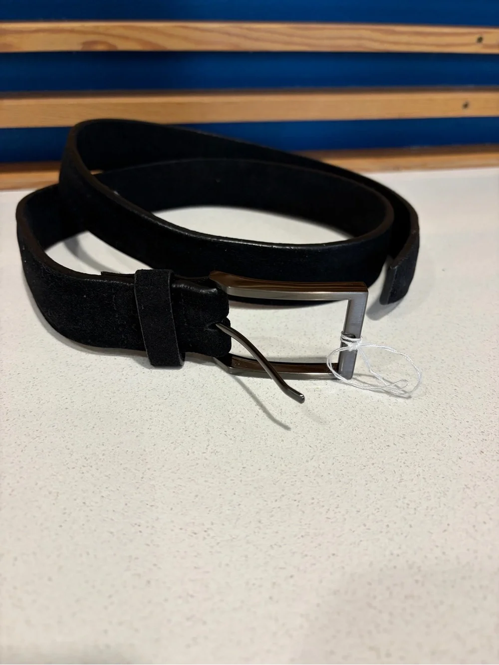 The Tie Bar Black Suede Belt with Gunmetal Buckle